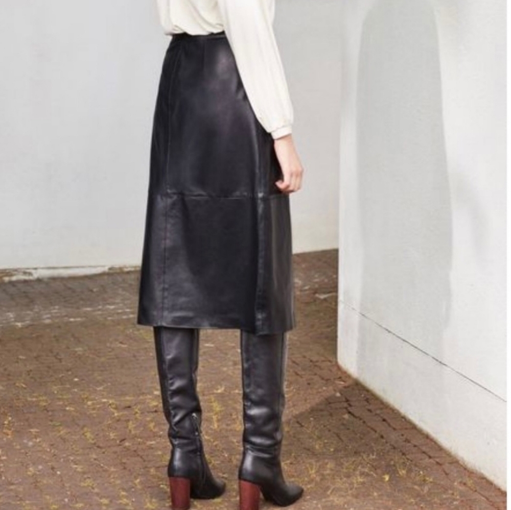 Vintage Gap Leather Skirt Midi Black Size 1